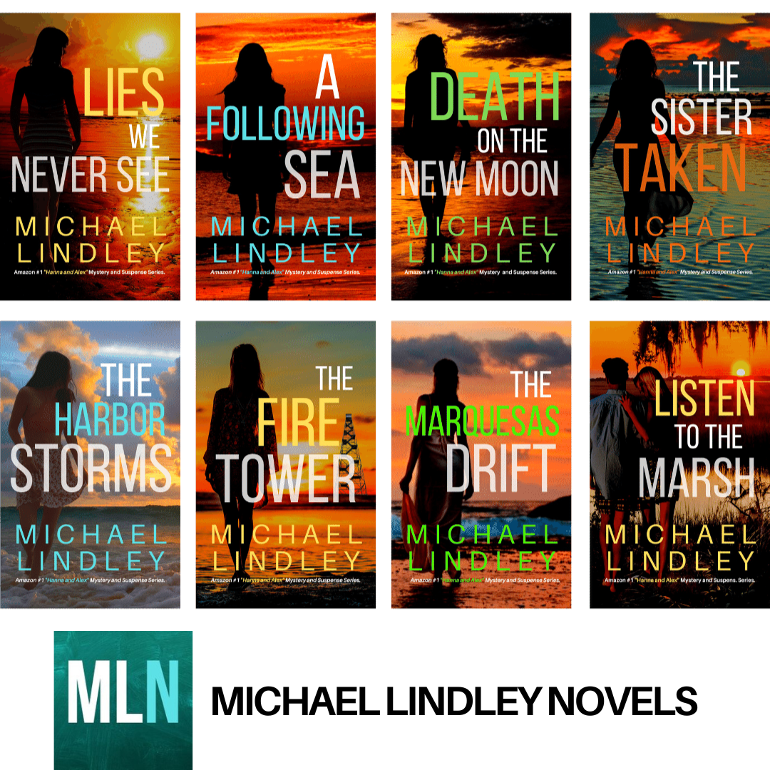 Eight "Hanna and Alex" covers with Michael Lindley Novels logo